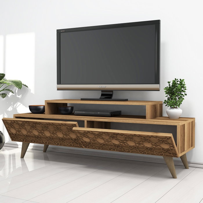 Hanah Home Soporte TV Nogal City - 140cm Ancho x 48.8cm Alto x 41.8cm Profundo Elegante y Moderno